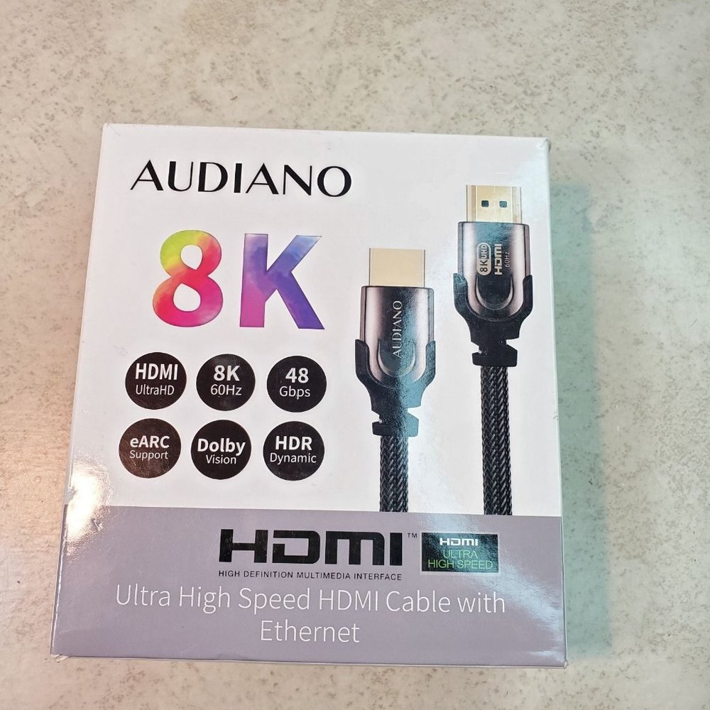 8K HDMI Cable 10ft, AUDIANO HDMI 2.1 48Gbps High Speed ​​Nylon Braided HDMI Cord
